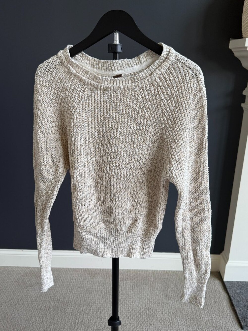 Free People Ivory Chunky Knit Crewneck Sweater S